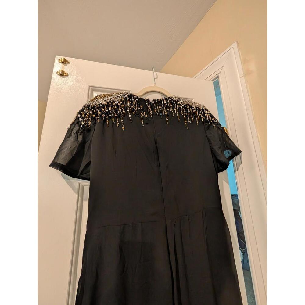 Ieena For Mac Duggal Beaded Sequin Embellished Shoulder Black Maxi Dress 12 NWOT - Picture 5 of 6